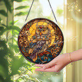 Mystic Owl Stained Glass Suncatcher: Moonlit Window Decor